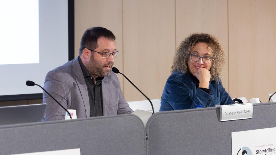 Miquel Pujol-Tubau i Eva Espasa, en la inauguració del 6è congrés Storytelling