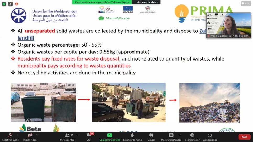 Explicació de Maria Calderó del CT BETA a la jornada de residus orgànics urbans a la regió de la Mediterrània