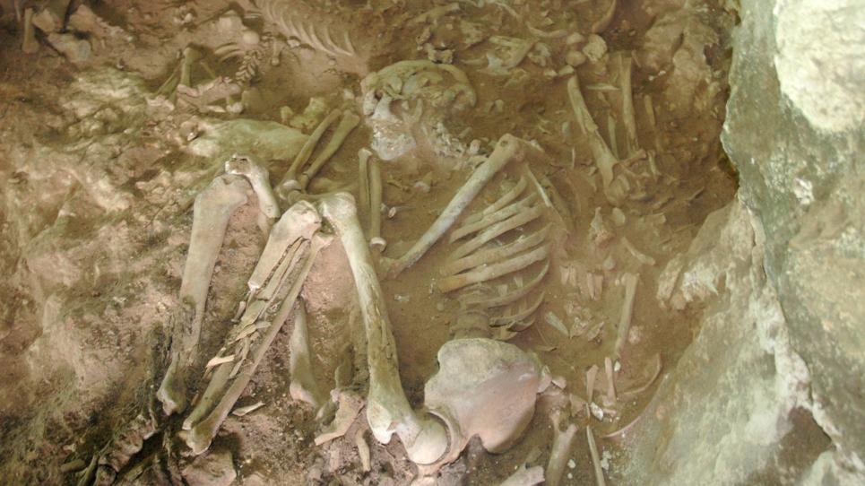 Els individus de la Cova des Pas van ser enterrats en posició fetal. Imatge de l’individu  número 47. Foto: GREAB-UAB