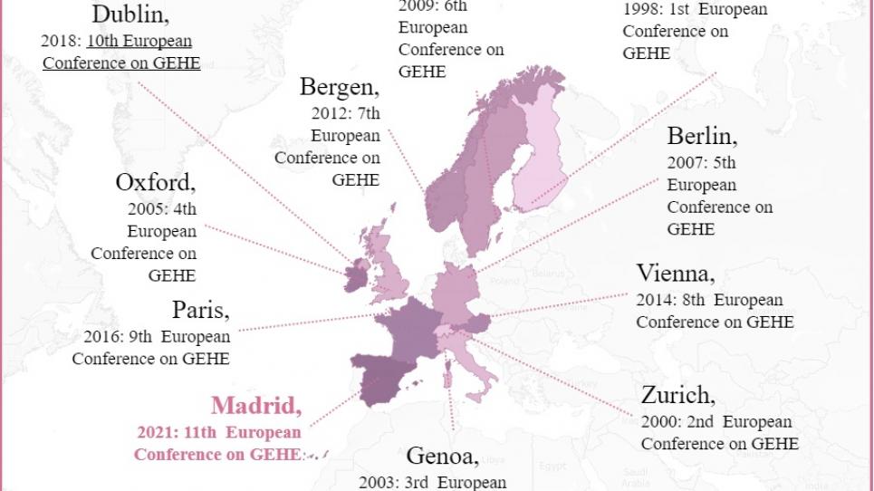 Mapa de les seus de l'European Conference on GEHE